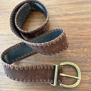 Liz Claiborne Vintage Brown Suede Belt with Ornate Brass Buckle
